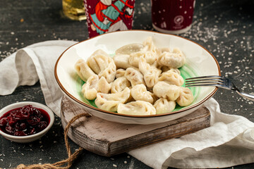 Wall Mural - Portion of russian dumplings vareniki with cherry filling