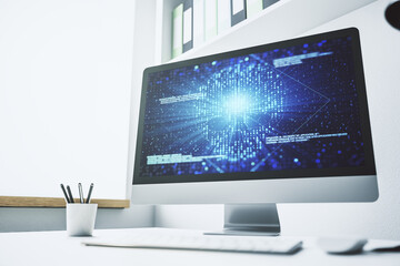 Poster - Creative code skull sketch on modern laptop monitor, theft of personal data and malware concept. 3D Rendering
