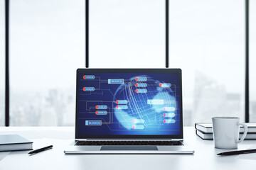 Aufkleber - Abstract creative coding concept with world map on modern laptop screen. 3D Rendering