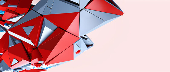Poster - Digital technology innovation with architectural inspiration and design Facade with futuristic triangle shards on red background. copy space, banner, website, poste - 3d rendering