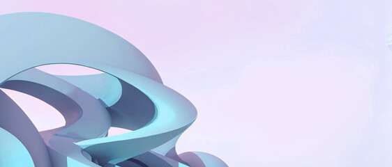 Poster - 3D abstract shape concept and green digital sculpture. Architectural technological inspiration with wave curves and Internet communication connection concept. copy space, banner, website -3d rendering