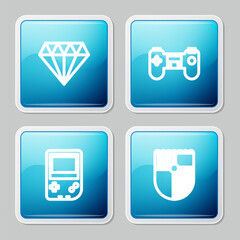 Poster - Set line Diamond, Gamepad, Portable video game console and Shield for icon. Vector