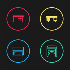 Sticker - Set line Grand piano, Chair, Office desk and icon. Vector