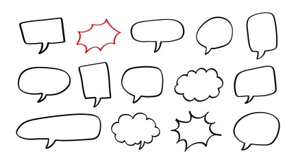 Poster - Set of outline stroke bubble speech shape. Collection of balloon text isolated in white background