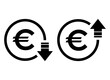 Set of cost symbol euro increase and decrease icon. Money vector symbol isolated on background