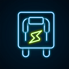 Poster - Glowing neon line Electrical panel icon isolated on black background. Switch lever. Colorful outline concept. Vector