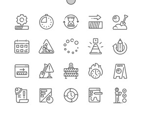 Poster - Work in progress. Coming soon. Loading process. Road barrier. Pixel Perfect Vector Thin Line Icons. Simple Minimal Pictogram