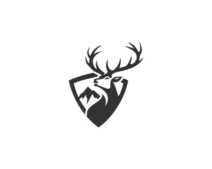 Sticker - Shield Mountain Deer Head Hunting Vintage Logo Design Modern Vector Template.