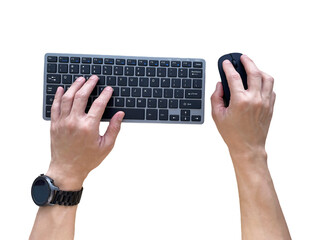 Hand typing keyboard top view