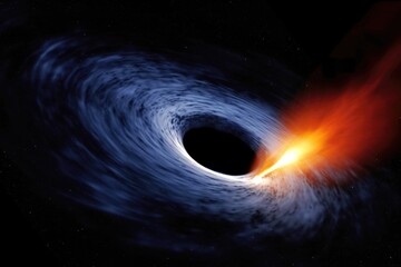 Wall Mural - The Birth of a Colossal Jet: Exploring the Source of a Plasma Blast from the Edge of a Supermassive Black Hole. Generative Ai