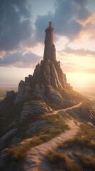 Wall Mural - Chimney Rock in Nebraska America, detailed painting of a giant chimney on a rock