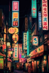 Wall Mural - Tokyo Cyberpunk Street Scene, Vintage Tokyo Cyberpunk Poster Retro Design