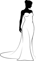 Wall Mural - A woman bride in a bridal wedding dress in a silhouette