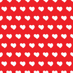 Wall Mural - Polka dot hearts white on red background seamless pattern