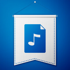 Canvas Print - Blue MP3 file document. Download mp3 button icon isolated on blue background. Mp3 music format sign. MP3 file symbol. White pennant template. Vector