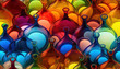 Real seamless abstract background of colored glass jugs. Generative AI