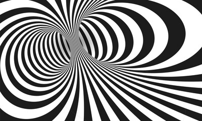 Wall Mural - abstract optical illusion. hypnotic spiral tunnel with black and white lines. vector illustration.