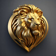 3d style of Lion Head Logo with Gold chrome effect