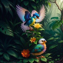 Wall Mural - Forest Friend, Cute and Cuddly Creature in their Natural Habitat, bird, hummingbird