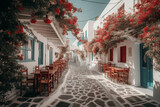Fototapeta Na drzwi - A charming and cozy tavern in Greece, with traditional decor and mouth-watering cuisine. Ai generated.