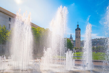 Wall Mural - Fountain and Tower in Charité de Lyon Hospital at Place Antonin Poncet, Lyon, France