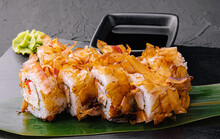 Sushi Bonito Roll On A Dark Background