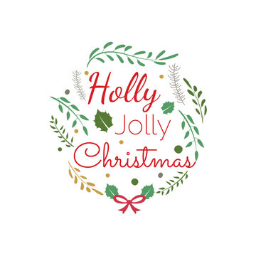 Merry Christmas Calligraphy Lettering Holly Jolly Icon Vector Design.