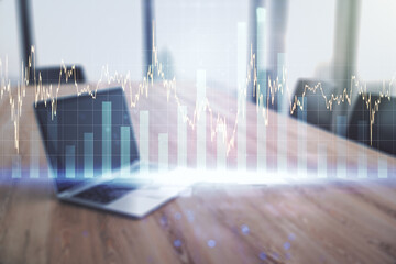 Poster - Multi exposure of abstract creative financial graph on modern computer background, forex and investment concept