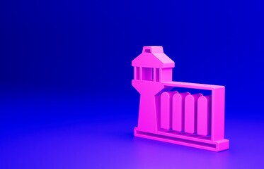 Sticker - Pink Airport control tower icon isolated on blue background. Minimalism concept. 3D render illustration