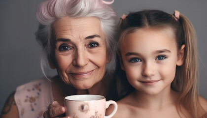 Grandma spending time with her granddaughter. Family concept. Generative AI illustrations