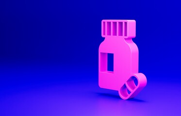 Sticker - Pink Sedative pills icon isolated on blue background. Minimalism concept. 3D render illustration