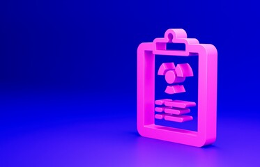 Sticker - Pink Radiation warning document icon isolated on blue background. Text file. Minimalism concept. 3D render illustration