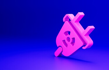 Sticker - Pink Radiation electrical plug icon isolated on blue background. Nuclear energy. Minimalism concept. 3D render illustration