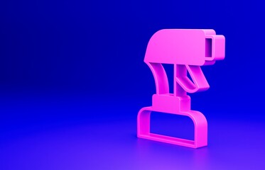 Sticker - Pink Paint spray gun icon isolated on blue background. Minimalism concept. 3D render illustration