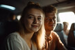© wetzkaz - young adults in airplane. Generative AI