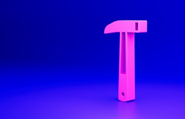 Poster - Pink Firefighter axe icon isolated on blue background. Fire axe. Minimalism concept. 3D render illustration