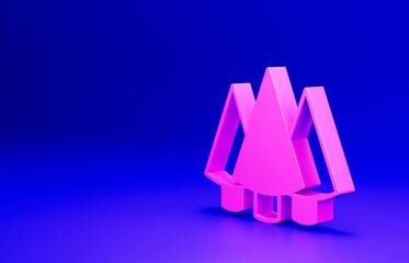 Canvas Print - Pink Christmas tree icon isolated on blue background. Merry Christmas and Happy New Year. Minimalism concept. 3D render illustration