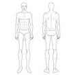 © Shorena Tedliashvili - Male fashion model standing, front, and back views. Nine-head fashion figure template. Handsome young man, vector line illustration. Man fashion sketch.