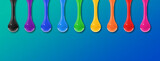 Fototapeta Tulipany - Colorful ink drops on blue background. Horizontal banner