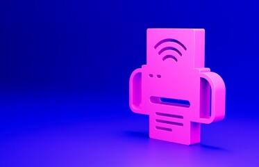 Poster - Pink Smart printer system icon isolated on blue background. Internet of things concept with wireless connection. Minimalism concept. 3D render illustration
