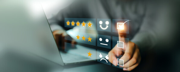 Poster - Customer service satisfaction survey feedback for business review rating and best service or finance digital marketing poll or user comment concepts.