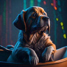 Cute Dog Puppy In Bathtub On Colorful Background, 8k High Resolution, Generative Ai.
