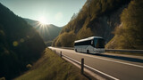 Fototapeta Sawanna - Tourist bus rides along the mountains. Generated by AI