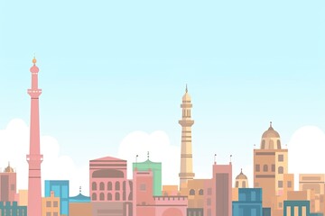 Poster - city skyline featuring a towering structure. Generative AI Generative AI
