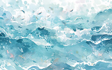 Abstract Blue Water Watercolor Pattern With Waves. Generative AI Technology.
