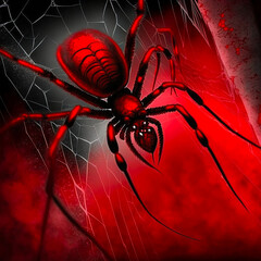 Wall Mural - Red and Black Spider Web.  Generative AI.
A digital painting of a red spider and its web with a black background.