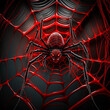 Red and Black Spider Web.  Generative AI.
A digital painting of a red spider and its web with a black background.