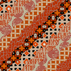 Poster - Vector red ethnic tribal pattern. Seamless art image.