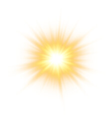 Golden glowing lights effects isolated on transparent background. Solar flare with beams and spotlight. Glow effect. Starburst with sparkles. PNG.