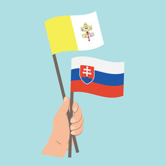 Flags of Vatican City and Slovakia, Hand Holding flags